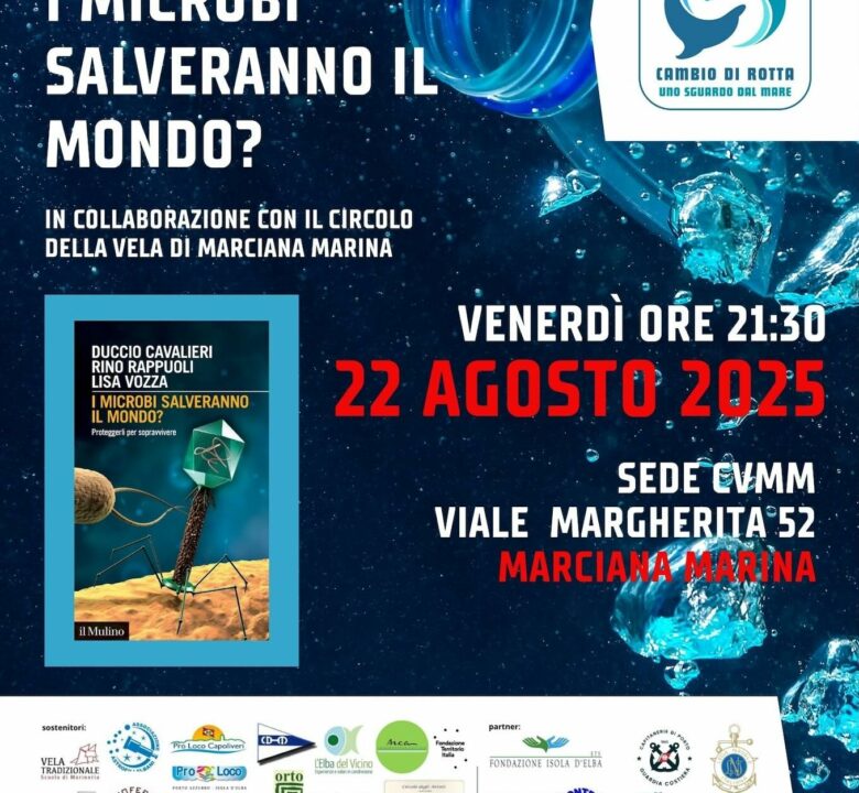 Locandina presentazione del volume "I Microbi salveranno il mondo?"